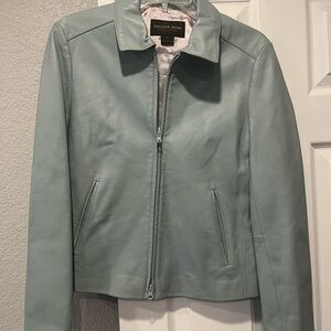 Women's golden Bear Light Blue Leather Jacket
